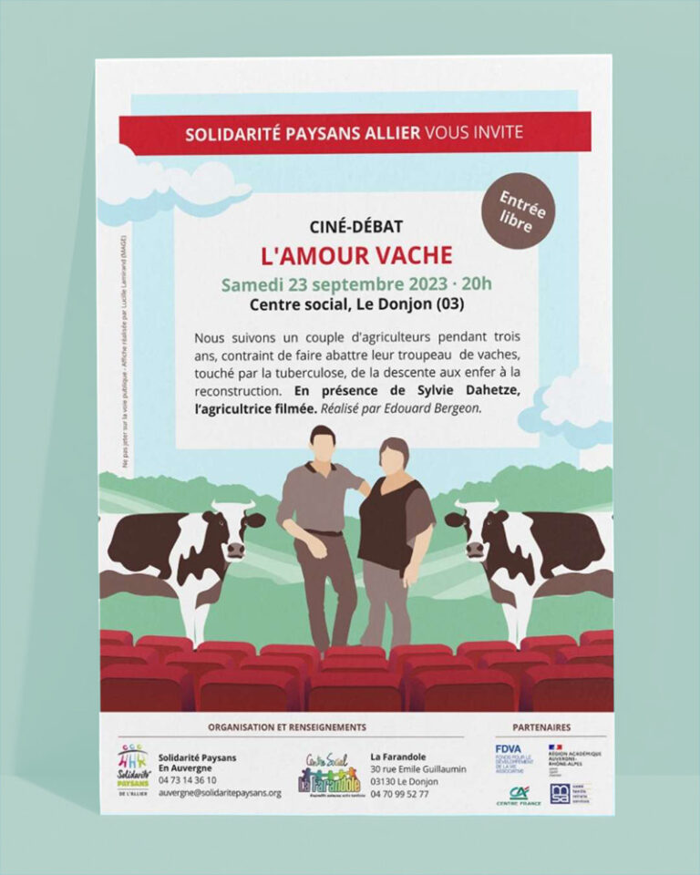 Affiche « L’amour vache » – Pour Solidarités Paysans Auvergne